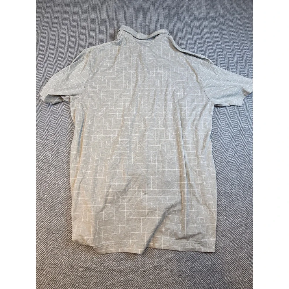 Adidas Mens Large Grey White Geometric Grid Short Sleeve Golf Polo Shirt